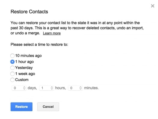 Restaurar contactos de la cuenta de Gmail