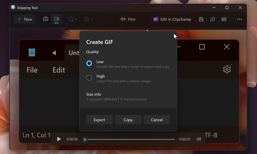 Crear modo GIF en herramientas de recorte