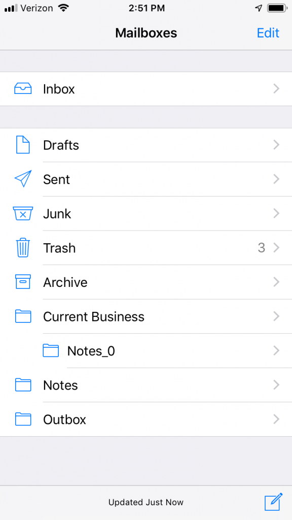 Aplicación de correo para el almacenamiento completo de iCloud