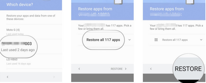 Restaurar desde la cuenta de Google