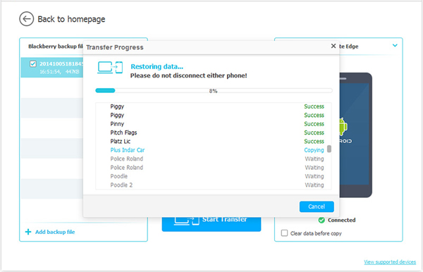 Transfiera SMS de BlackBerry a Samsung