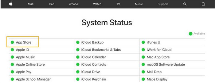 Verifique el estado del sistema de Apple
