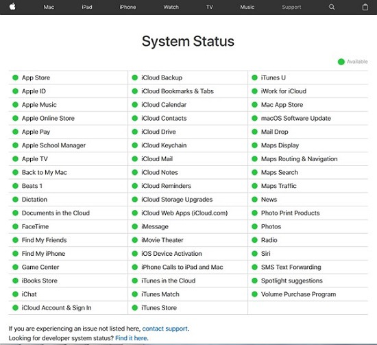 Verifique el estado del sistema de Apple