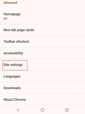 Configuración del sitio de Chrome