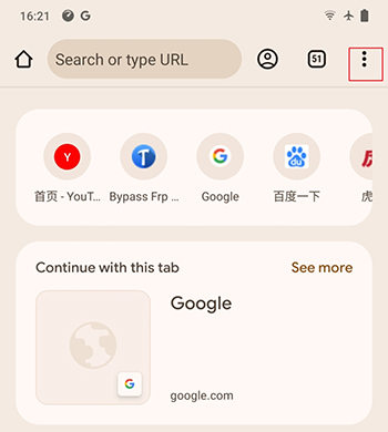 icono de menú de 3 puntos Chrome