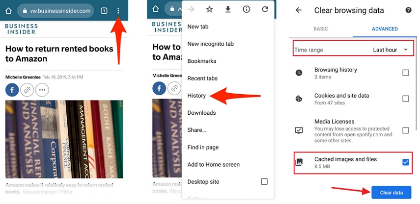 borrar el caché de Chrome en Android