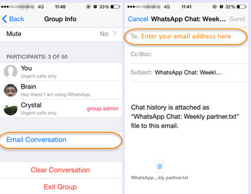 Cómo transferir los datos de WhatsApp de iPhone a PC por correo electrónico