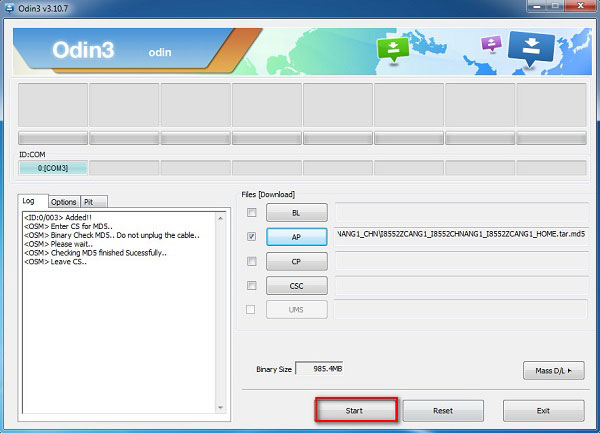 FIJA Samsung atascado en el modo Odin con la herramienta Flash Odin
