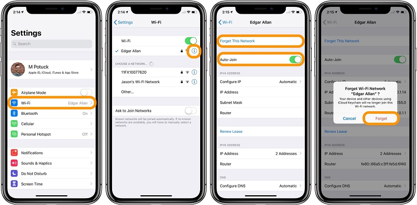 Olvida la red Wi-Fi para arreglar el iPhone X no se puede conectar a Wifi