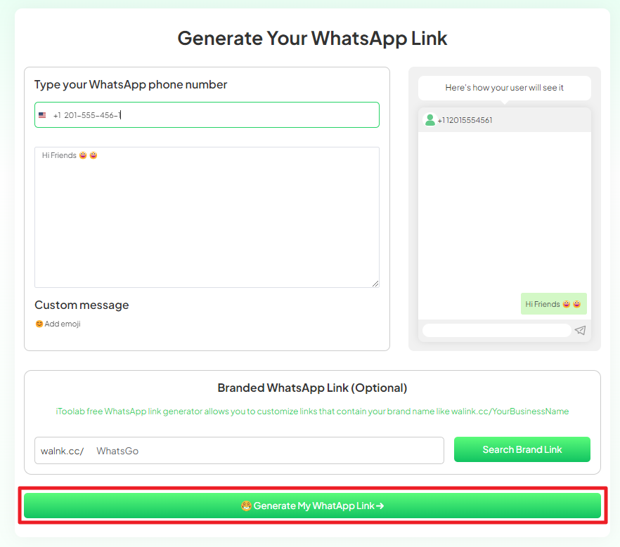 Generador de enlaces de itoolab whatsapp