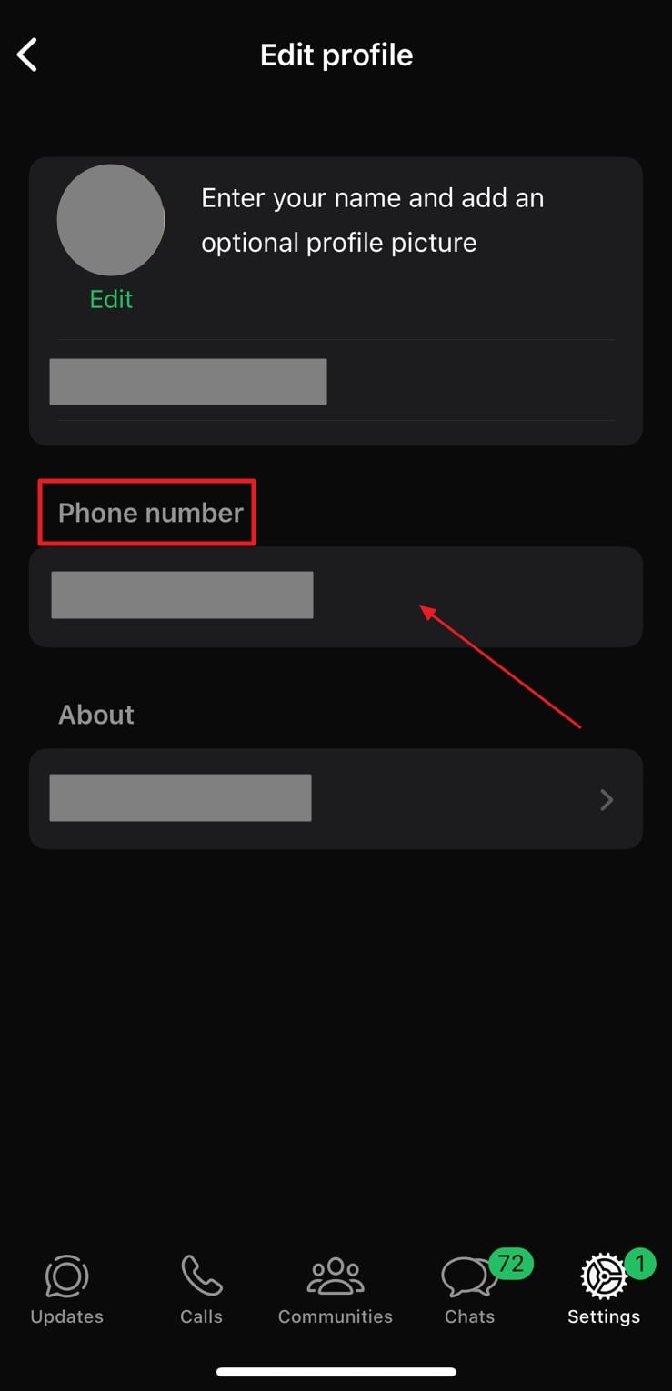 Localice el número de teléfono en el iPhone whatsapp
