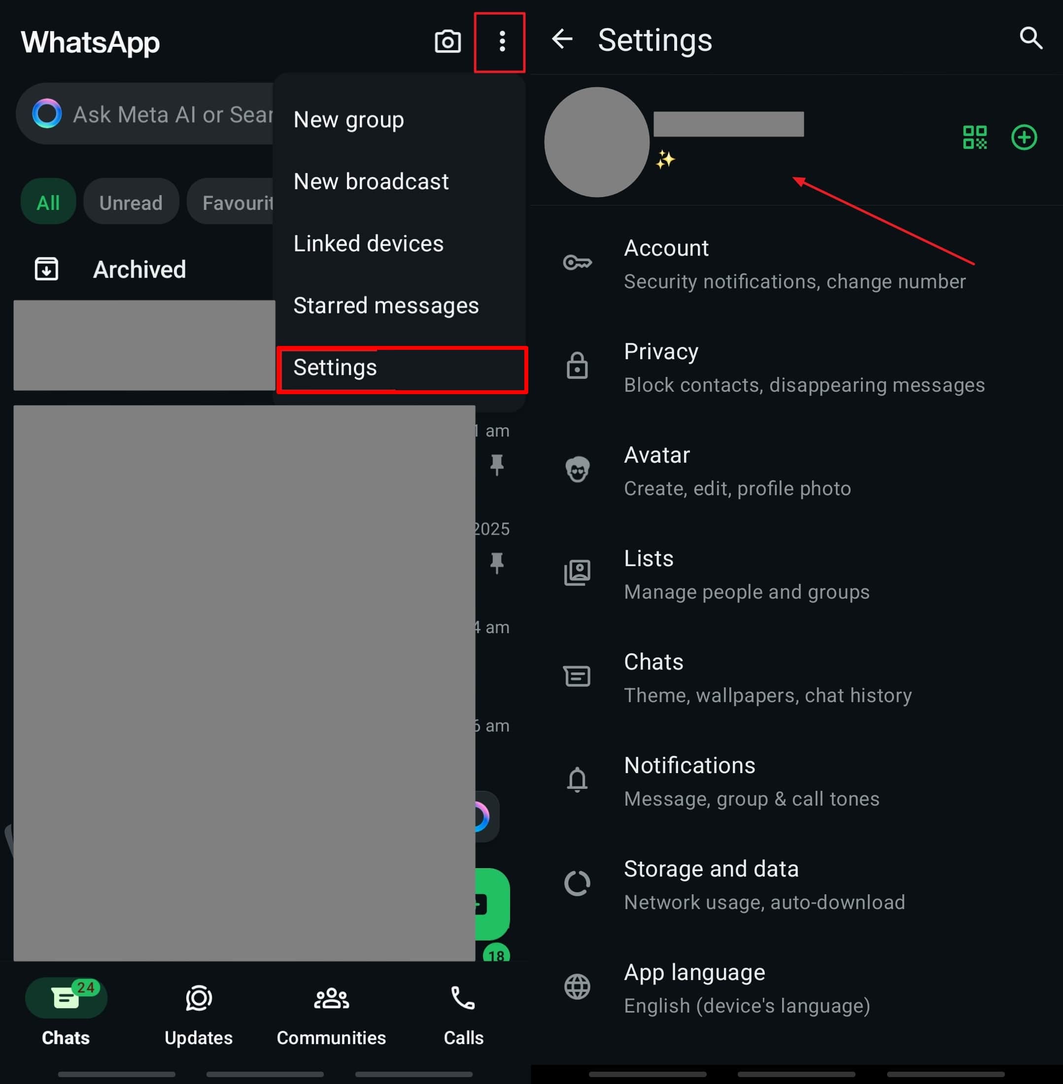 Elija Configuración de Android WhatsApp