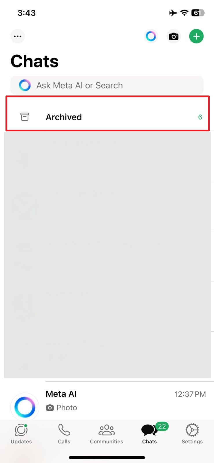 Carpeta de archivo de acceso en iPhone