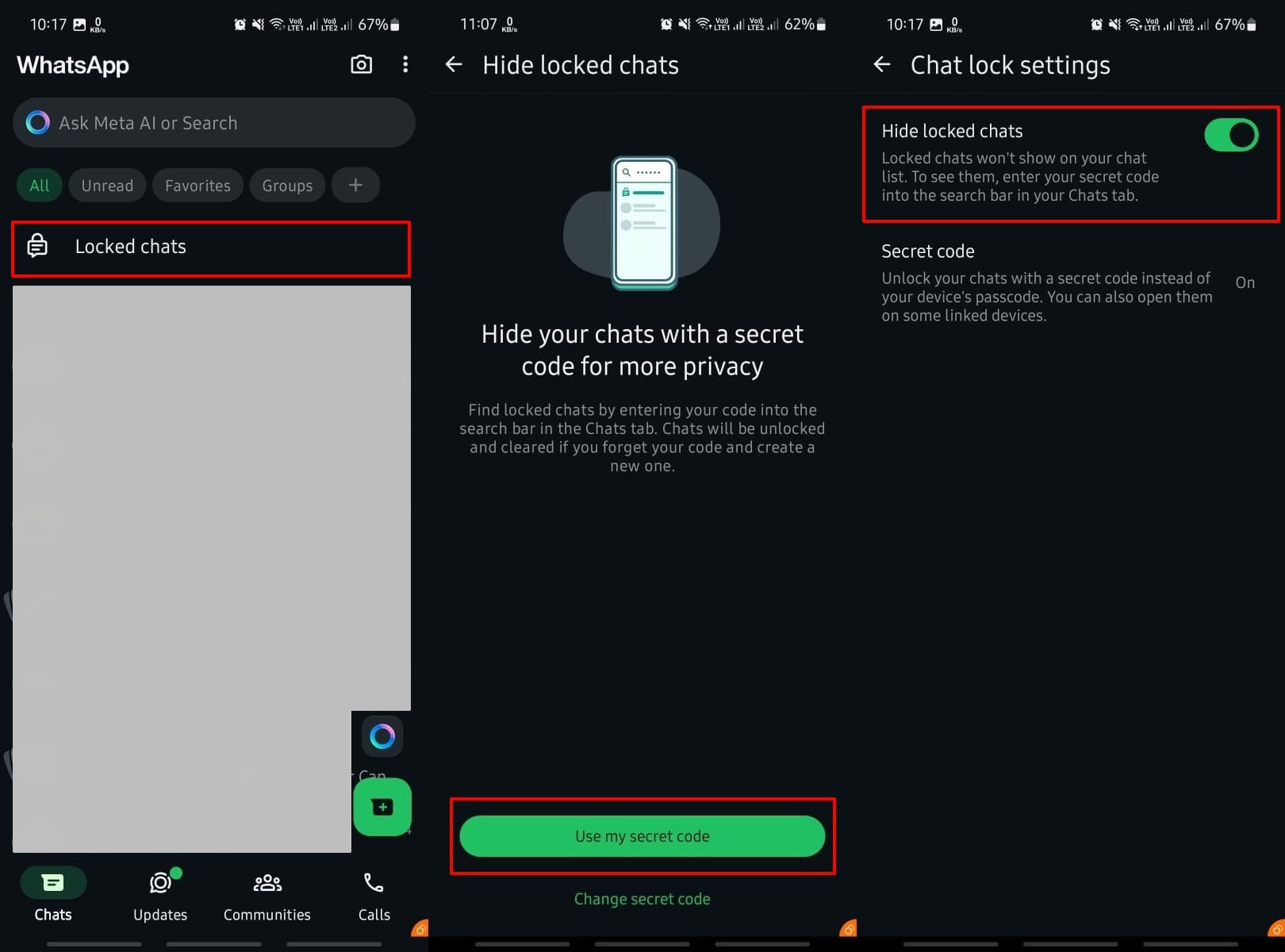 ocultar chats bloqueados en Android