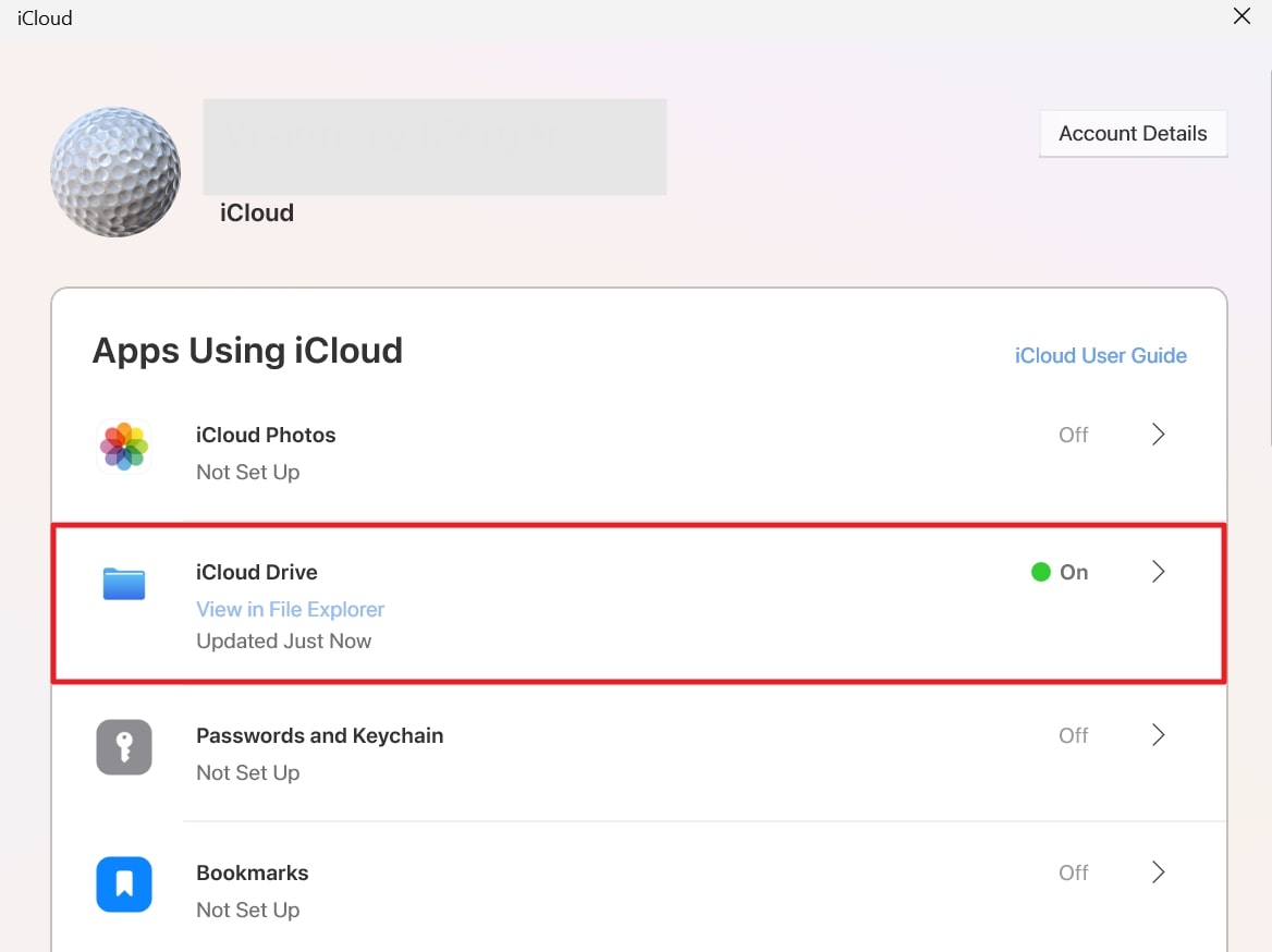 Entrar en la configuración de la unidad de iCloud