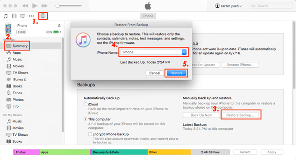 Restaurar notas de iTunes al nuevo iPhone