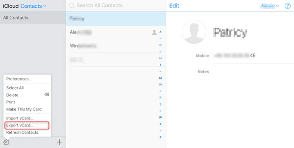 Exportar contactos al archivo VCARD