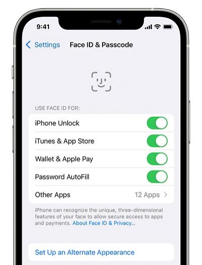 Configurar la identificación de la cara en iOS 15