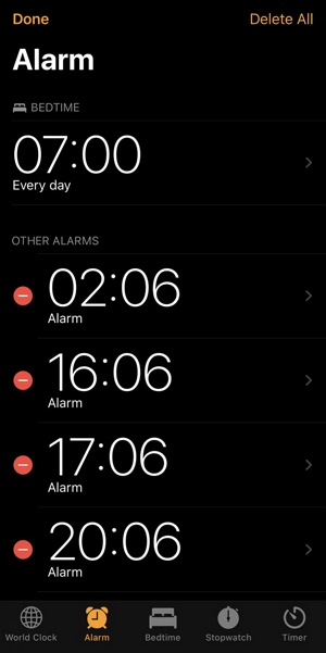 Función de la hora de acostarse 