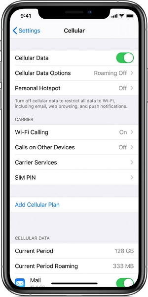 Activar los datos celulares