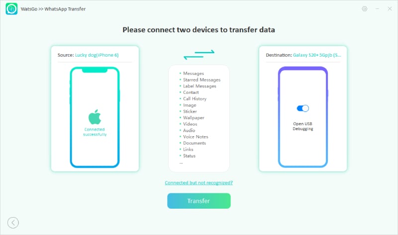 Elija dispositivos y transferencia de toque