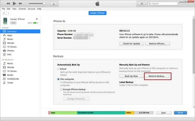 Recuperar notas eliminadas del iPhone 7 (plus) con la copia de seguridad de iTunes