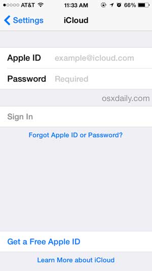 Iniciar sesión en la cuenta iCloud en iDevice