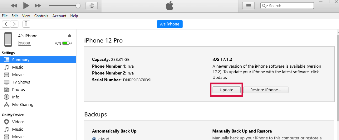 Actualizar iPhone con iTunes