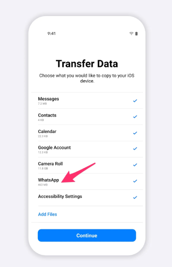 restaurar la copia de seguridad de whatsapp usando mudarse a iOS