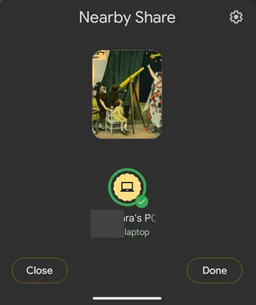 Utilice la participación cercana para Windows para compartir medios entre Android y PC