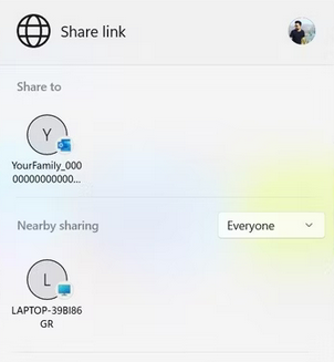 Use la participación cercana para Windows para compartir enlaces entre computadoras