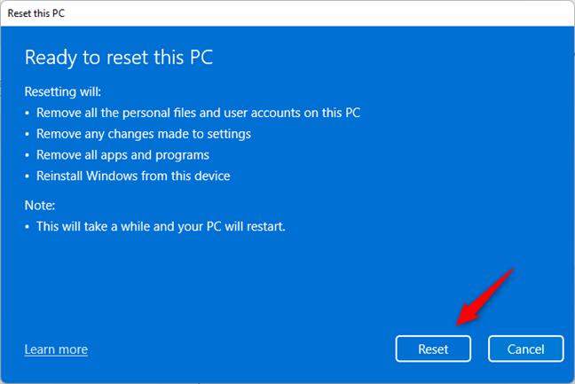 Restablecer Windows 11 de fábrica sin iniciar sesión