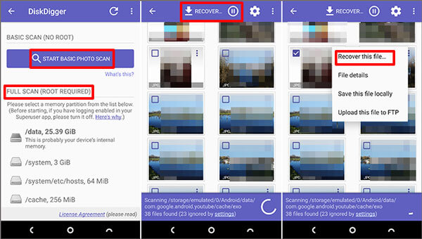 Recuperar fotos eliminadas de la cámara de Android con diskdigger