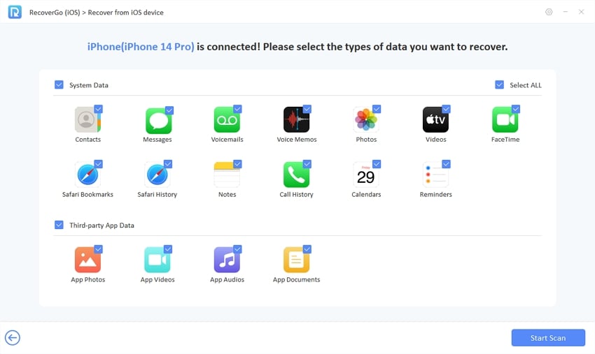 Recovergo de recuperación de datos seleccionar iOS