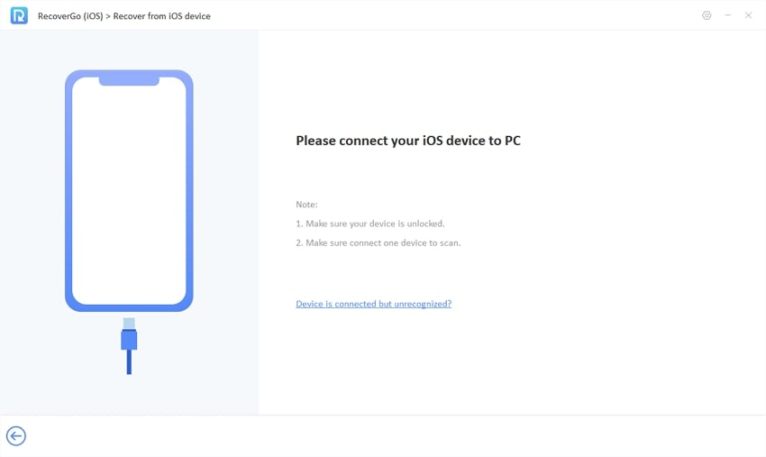 Guía de Recovergo iOS: seleccione el dispositivo para recuperar los datos del iPhone