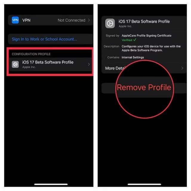 Eliminar el perfil de iOS 18
