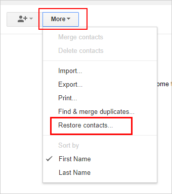 Elija los contactos para restaurar en Gmail