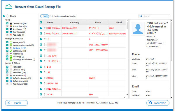 Vista previa y recupere los datos seleccionados de iCloud