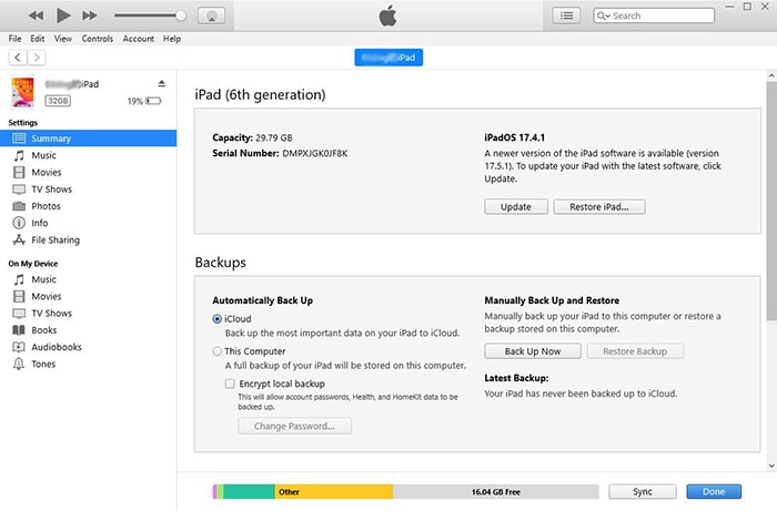 Restaurar iPad con iTunes