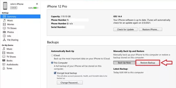 Restaurar contactos desde la copia de seguridad de iTunes