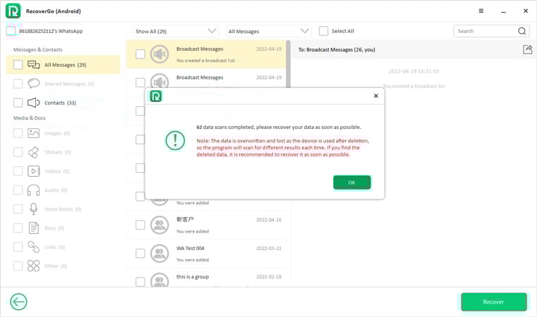 Recupere los números de teléfono de WhatsApp eliminados en Android 2