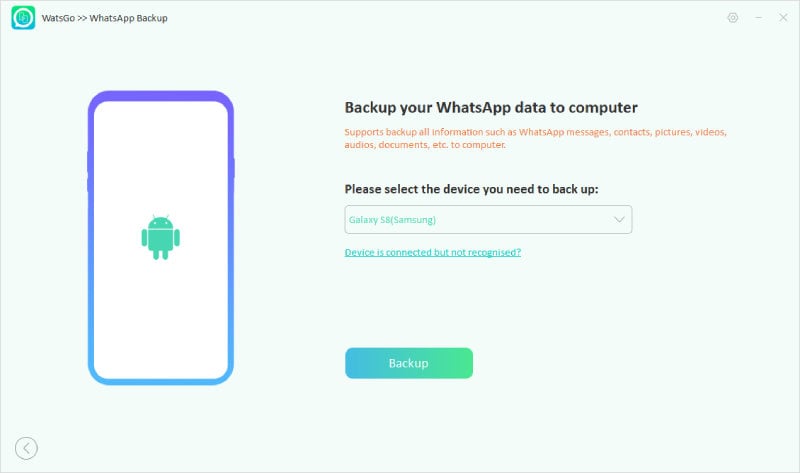 Elija la versión del dispositivo y presione la copia de seguridad