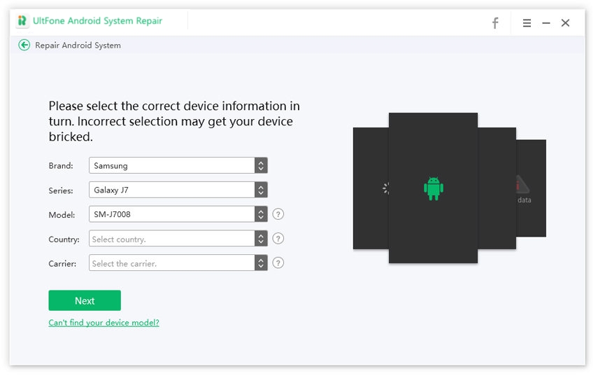 Seleccione la información del dispositivo para el dispositivo conectado