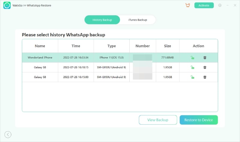 Iniciar el proceso de restauración de datos de WhatsApp