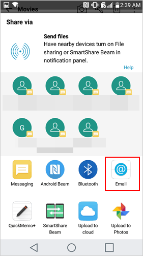 Envíe un correo electrónico a videos grandes en Android