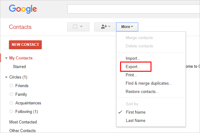 Exportar contactos de Gmail