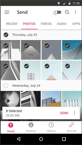 Transfiera videos grandes en Android a través de enviar cualquier lugar