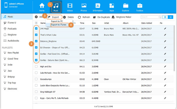 Cómo transferir canciones de iPhone a iTunes con transferencia de iOS