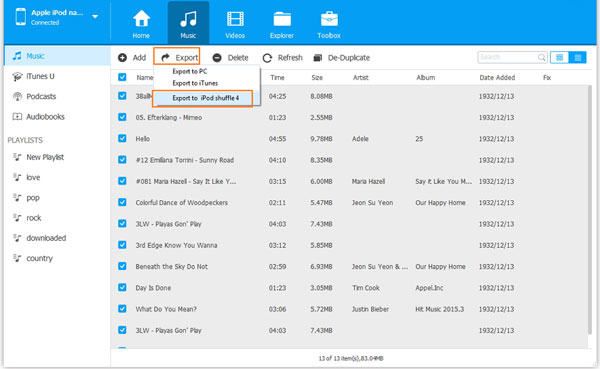Transfiera la música de iPod a iPhone selectivamente