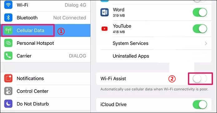 Desactive la asistencia WiFi